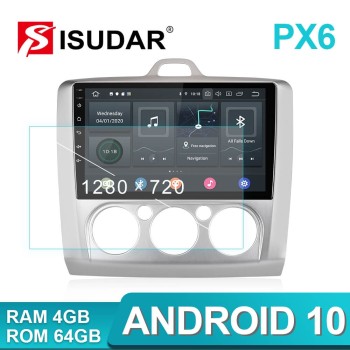 Isudar Voice control PX6 1 Din Android 10 Car Radio For Ford/Focus 2 Mk 2 2004-2008 2009-2011