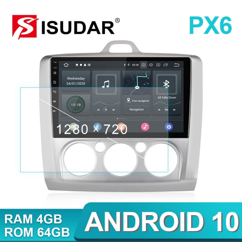Isudar Voice control PX6 1 Din Android 10 Car Radio For Ford/Focus 2 Mk 2 2004-2008 2009-2011