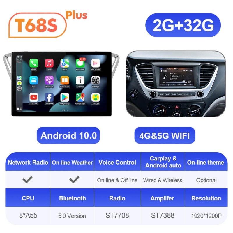 ISUDAR T72 2K 13.1 Inch Android 12 Car Radio For Hyundai Solaris 2 Verna 2017-2020