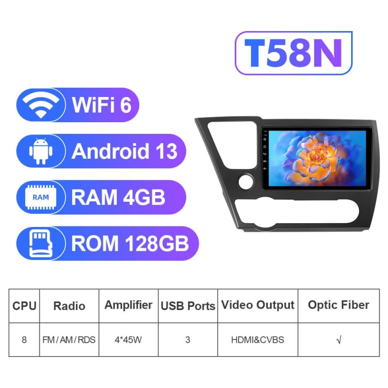 NEW! Android 13 Car Radio For Honda Civic 2013 2014 2015 2016 Multimedia Video Player Navigation GPS 4G