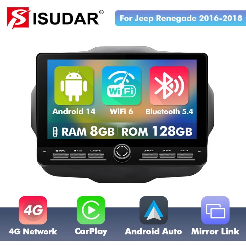 10 inch Android 14 New Design Angle Key 2.0 Touch Screen Car Radio Button Car Stereo For Jeep Renegade 2014-2022