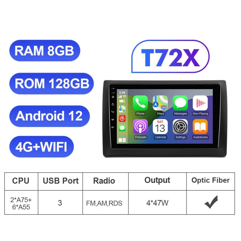 For Fiat Stilo 2002-2010 T72 ISUDAR Android 12 / Android 8.1 Car Radio Apple Carplay