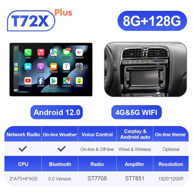 ISUDAR 2K 13.1 Inch 8 Core Android 12 Car Radio For VW/Volkswagen/POLO Sedan 2009-2017