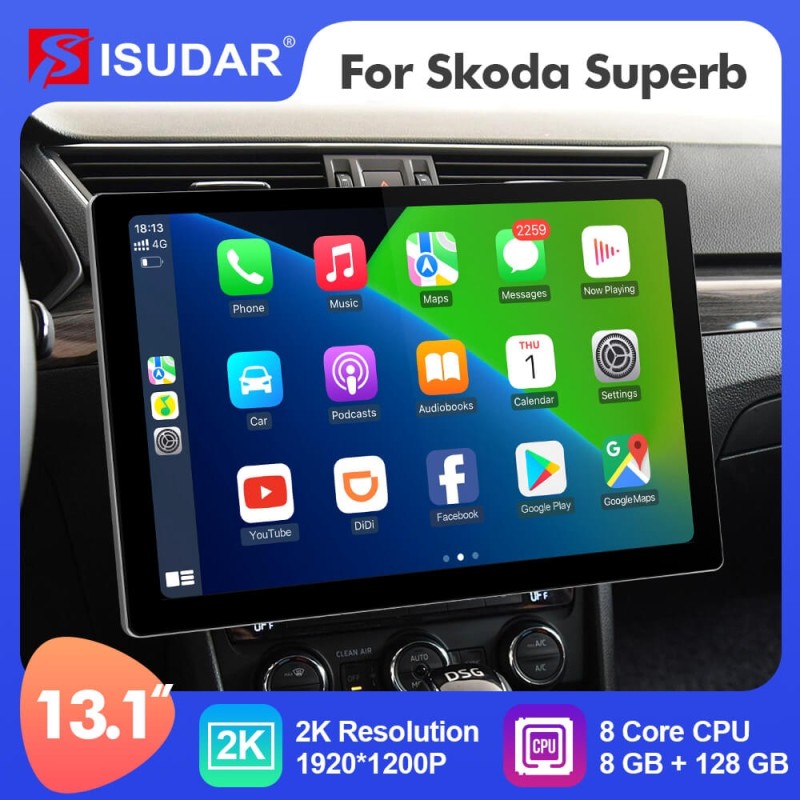 ISUDAR T72 2K 13.1 Inch 8 Core Android 12 Car Radio For Skoda Superb 3 2016-