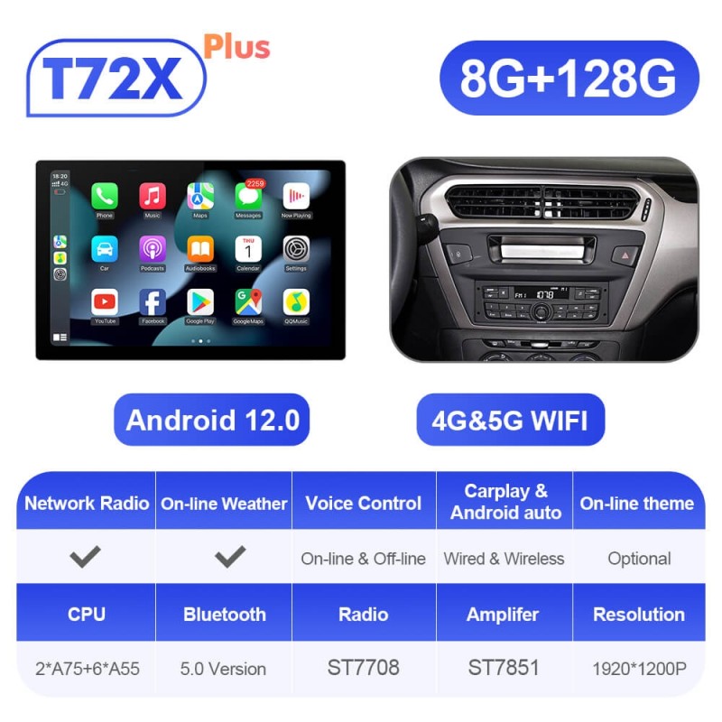 ISUDAR 2K 13.1 Inch 8 Core Android 12 Car Radio For Citroen/Elysee/Peugeot 301 2013 2014-