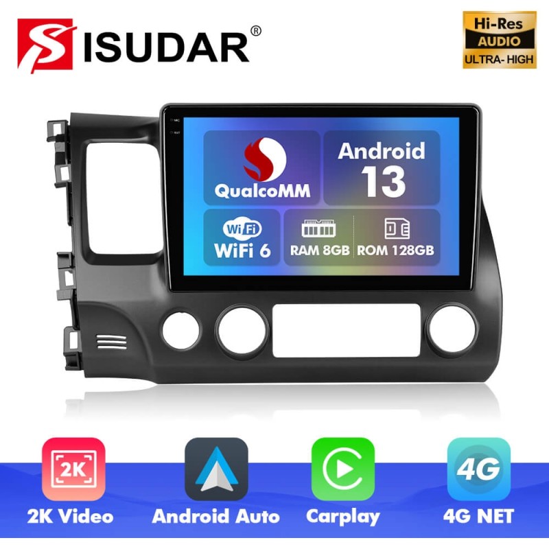 For Civic/Honda 2006-2009 2012 Q6 Qualcomm Android 13 10.1" screen music car radio DSP ADAU