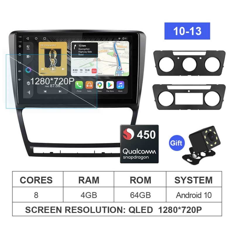 Qualcomm Android 10 8 Core 4G Car Auto Radio For Skoda Octavia A5 2008-2013 Apple carplay