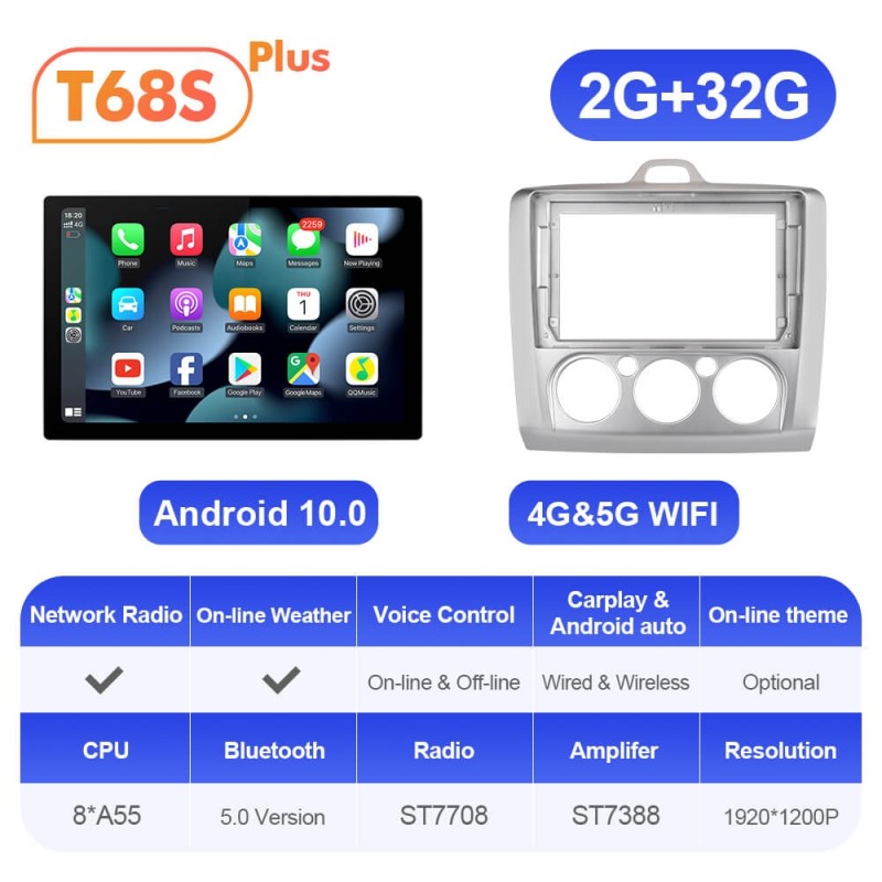 ISUDAR 2K 13.1'' T72/T68 Android 12 Car Multimedia Radio Player For Ford S-Max/Focus/mondeo/C Max