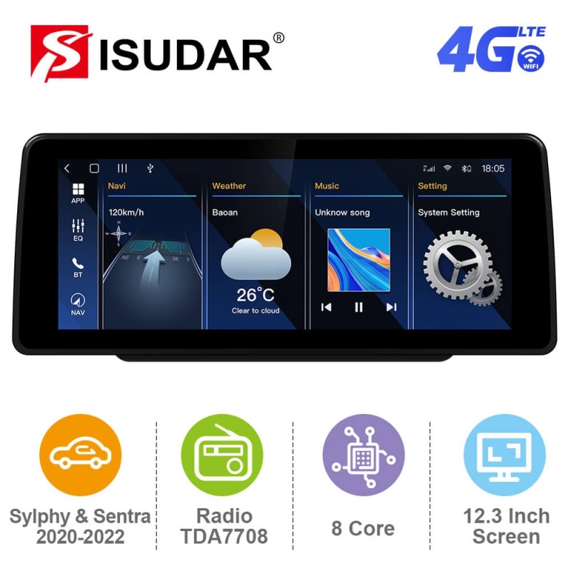ISUDAR 12.3 Inch Android 12 Car Radio For Nissan Sylphy Sentra 2020-2022 GPS