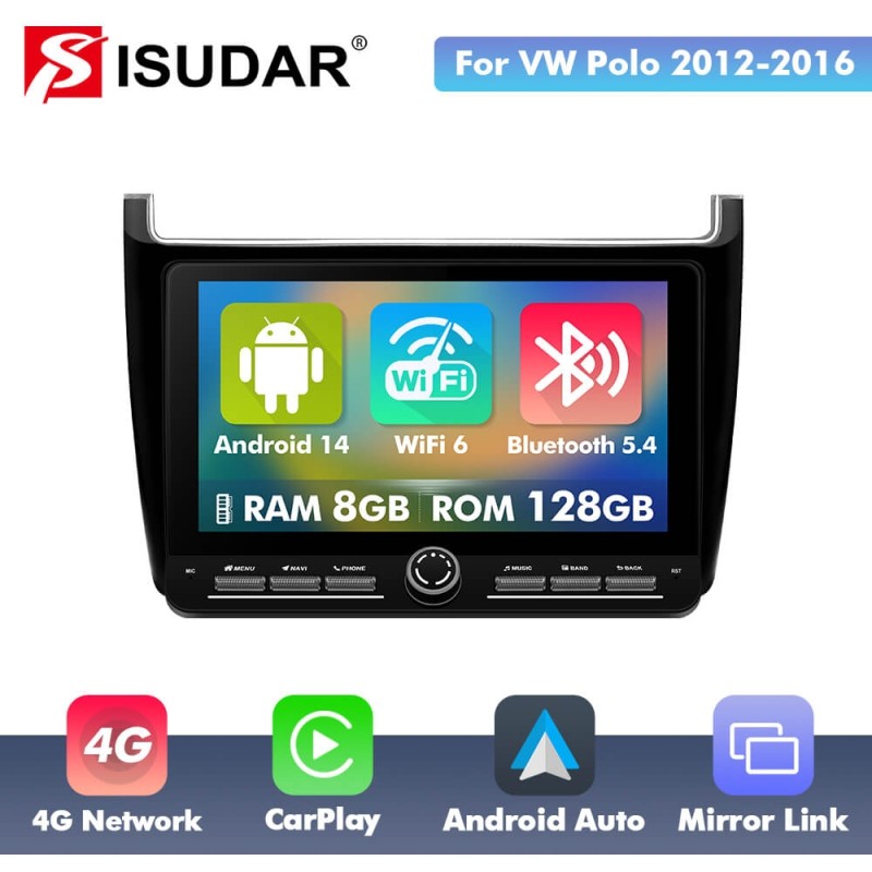 10 inch Android 14 New Design Angle Key 2.0 Touch Screen Car Radio Button Car Stereo For VW/Volkswagen/POLO Sedan 2009-2017