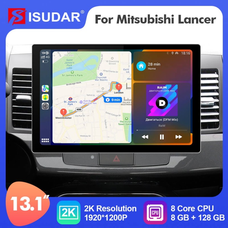 ISUDAR 2K 13.1'' Android 12 Car Multimedia Radio Player For Mitsubishi Lancer 2007 - 2013 Carplay
