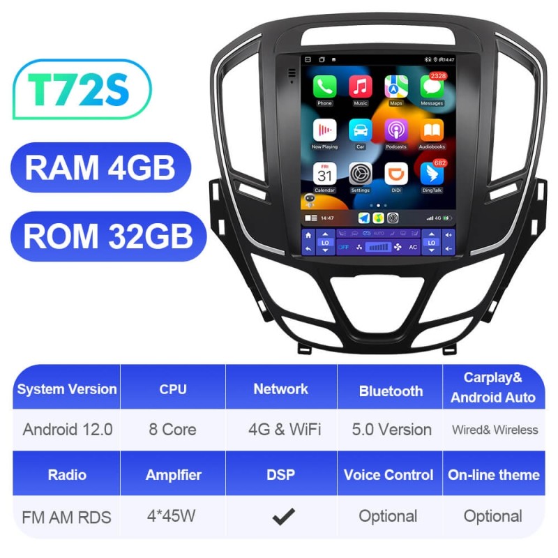 ISUDAR Android 12 Car Radio for Opel Insignia 2014-2018 with Tesla sytle screen