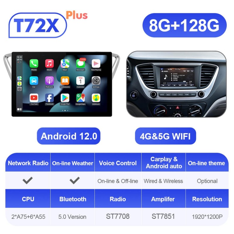 ISUDAR T72 2K 13.1 Inch Android 12 Car Radio For Hyundai Solaris 2 Verna 2017-2020