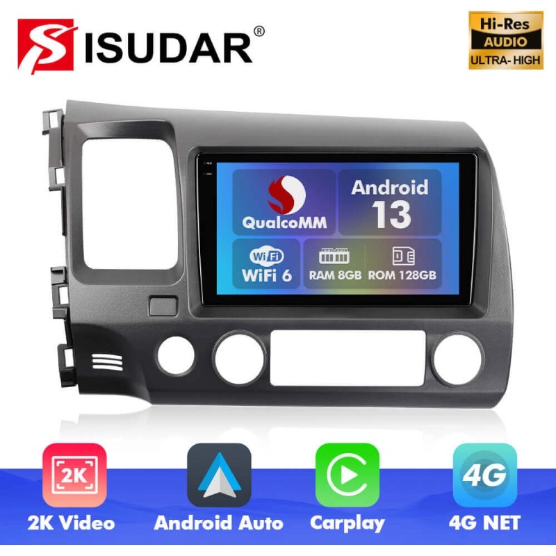 Q6 Qualcomm Android 13 For Honda Civic 2006-2012 9" screen multimedia car radio DSP ADAU