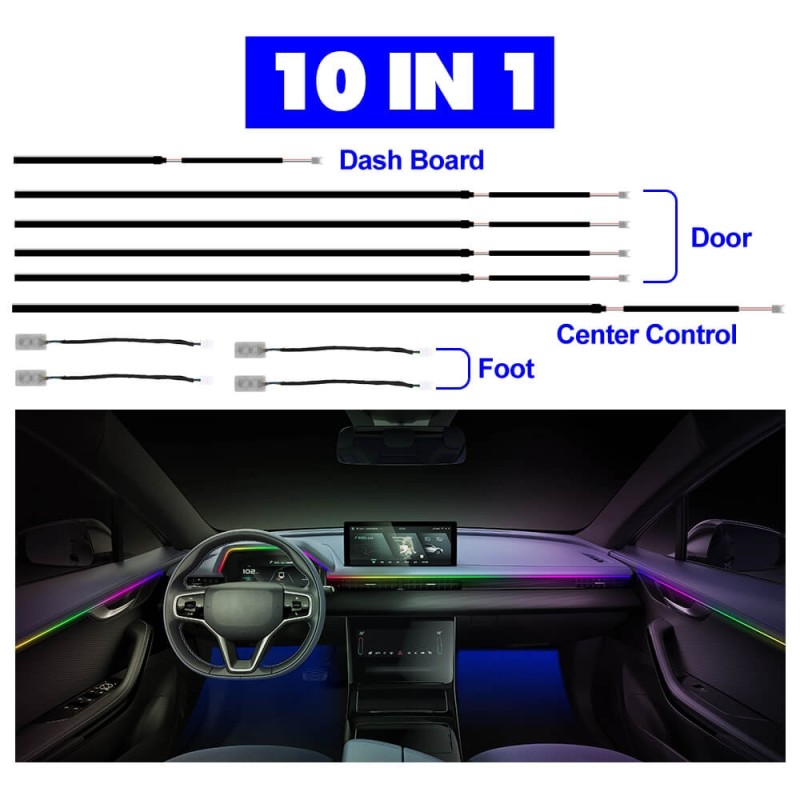 20 in 1  LED Symphony Flowing Colorful Interior Gradient Lamp Atmosphere for Car inside automotive neon fiber optic strip DIY