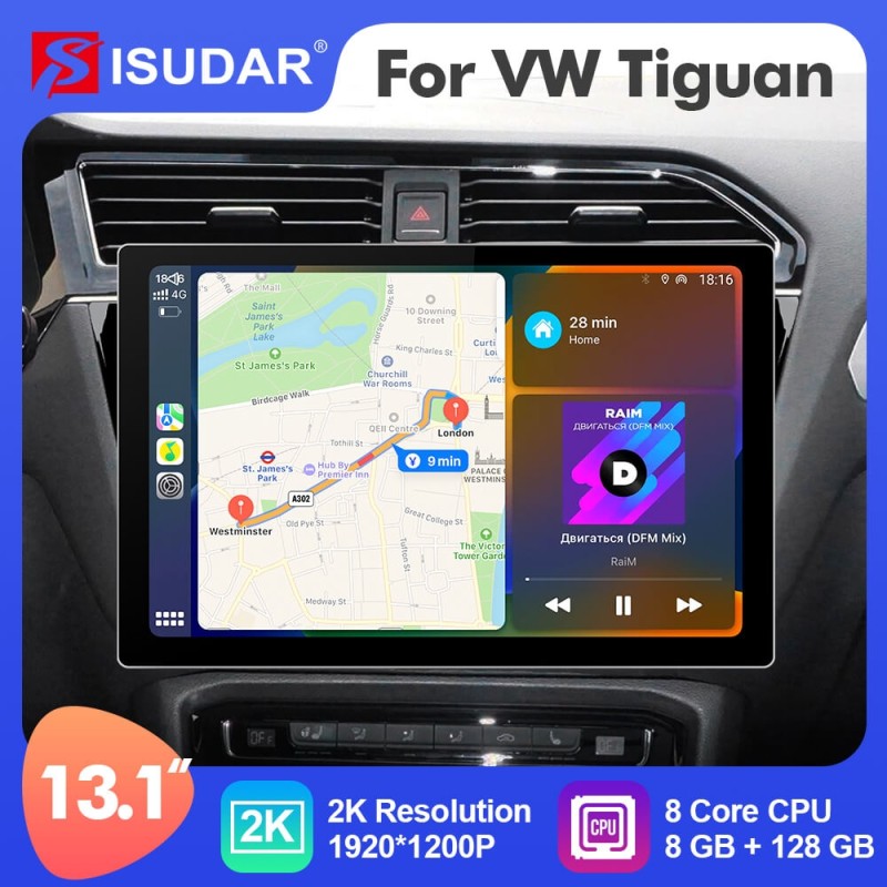ISUDAR 2K 13.1 Inch Sim Card Android 12 Car Radio For VW/Volkswagen/Tiguan 2017-2019