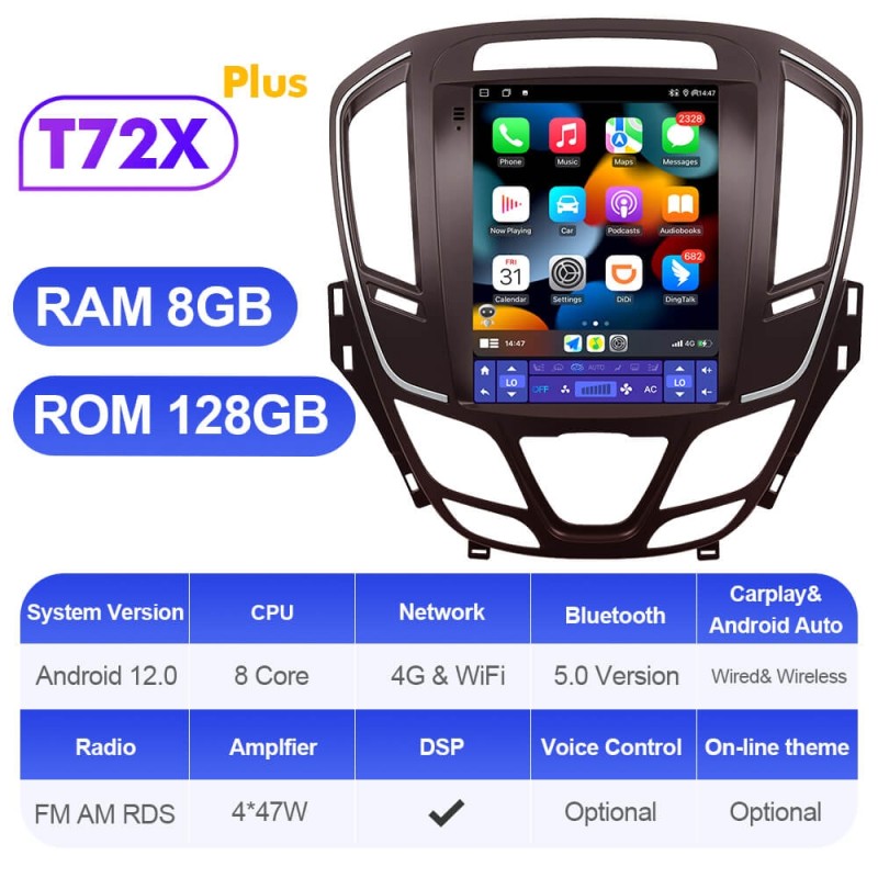 ISUDAR Android 12 Car Radio for Opel Insignia 2014-2018 with Tesla sytle screen