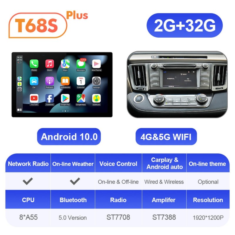 ISUDAR 2K 13.1'' 8 Core Android 12 Car Multimedia Radio Player For Toyota RAV4 4 XA40 5 XA50 2012-2018
