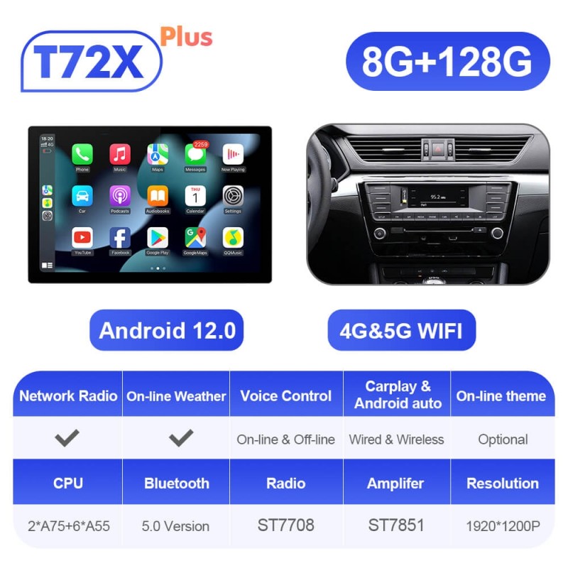 ISUDAR T72 2K 13.1 Inch 8 Core Android 12 Car Radio For Skoda Superb 3 2016-