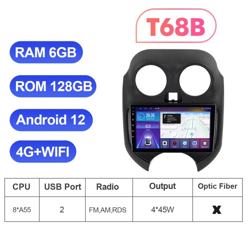 For Nissan Micra March 2010-2013 9inch QLED Android 12 Car Radio DVD Player Multimedia Navigation