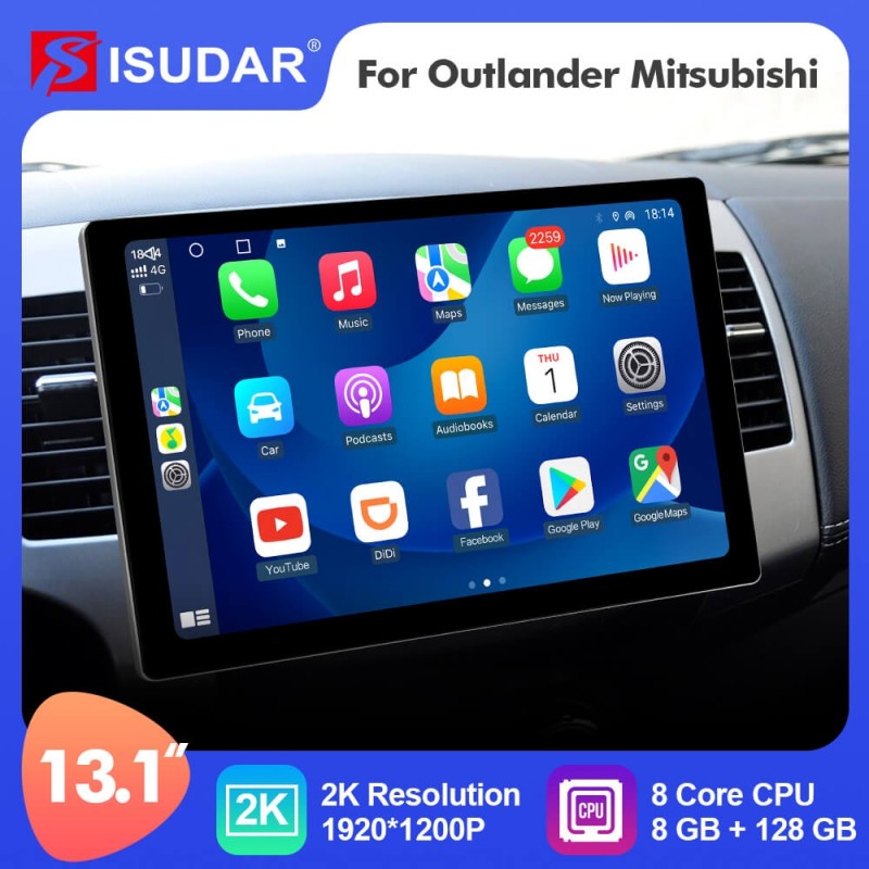 ISUDAR 2K 13.1'' Screen Android 12 Car Multimedia Radio Player For OUTLANDER MITSUBISHI 2007 2008 2009 -2012 Navi