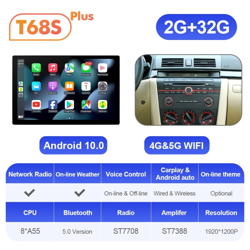 ISUDAR 2K 13.1'' Android 12 Car Multimedia Radio Player For MAZDA 3 2008-2011