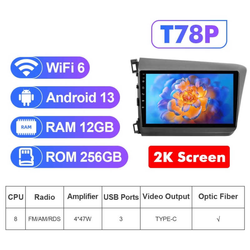 NEW! Android 13 For Honda Civic 2012-2015 2K screen Android Auto 9” Car Radio