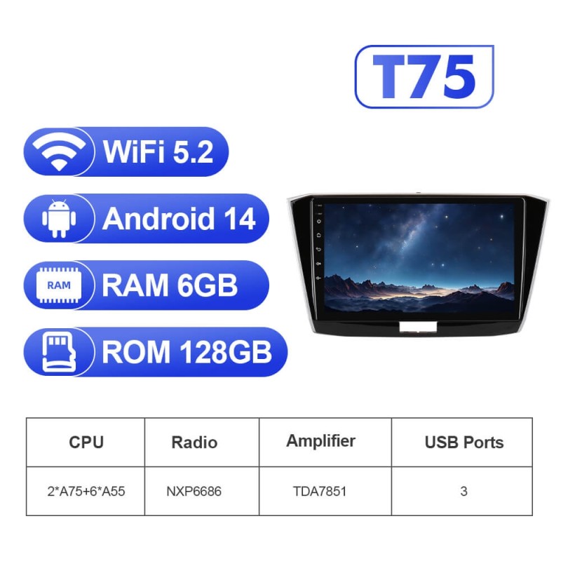 For VW/Passat b8 Magotan 2015- T75 Upgrade from T72 Android 14 UIS7865 Car Radio