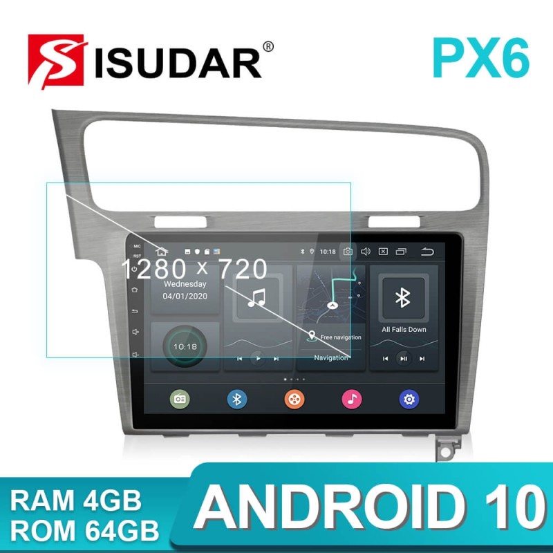 Isudar PX6 1 Din Auto Radio Android 10 For Volkswagen/Golf 7