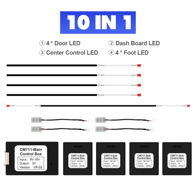 Ambient Car Light 64 RGB Color 20 in 1 Interior Gradient Lights Strip With APP Control Support DIY Atmosphere Car LED Lights