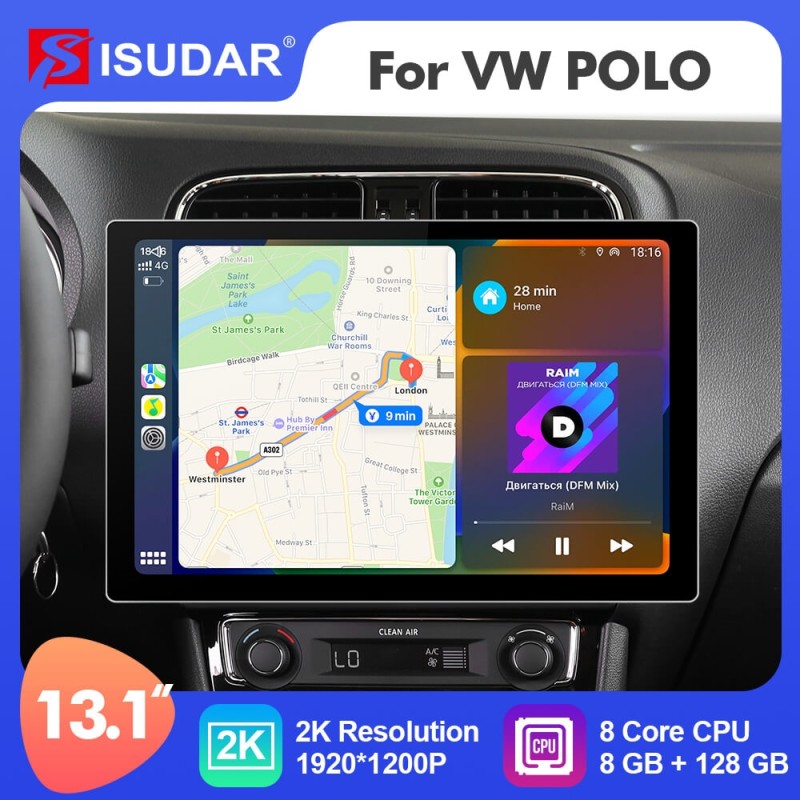 ISUDAR 2K 13.1 Inch 8 Core Android 12 Car Radio For VW/Volkswagen/POLO Sedan 2009-2017