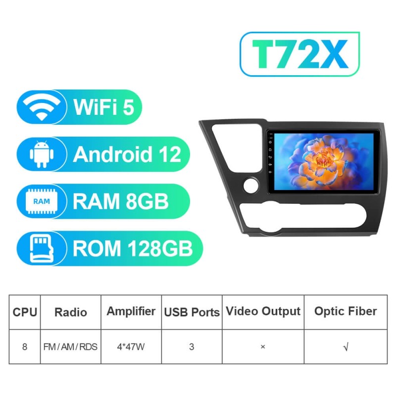 NEW! Android 13 Car Radio For Honda Civic 2013 2014 2015 2016 Multimedia Video Player Navigation GPS 4G