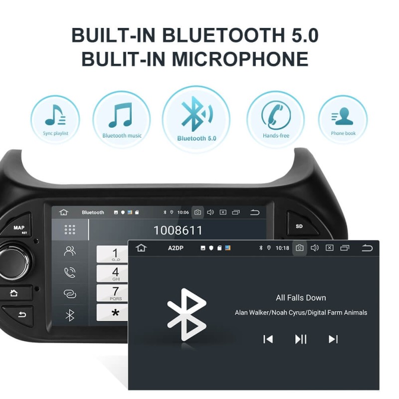 Isudar 1 Din Auto radio 4+64G Android 10 For For FIAT/Fiorino/Qubo/Citroen/Nemo/Peugeot/Bipper