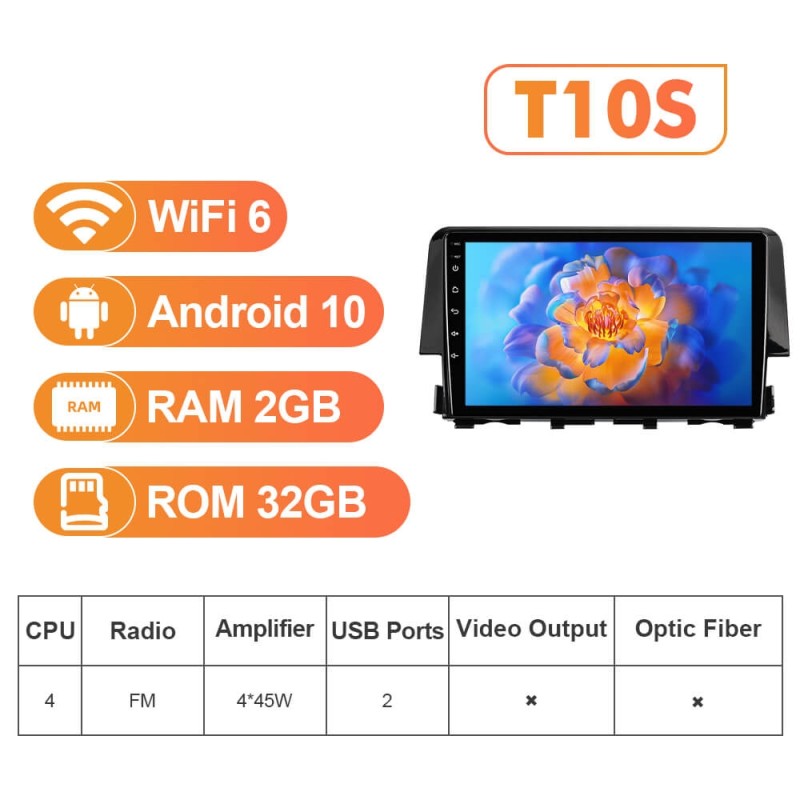 NEW! Android 13 Car Radio For Honda Civic 10th 2016 2017 2018 2019 2020 Multimedia Video Player Navigation GPS 4G