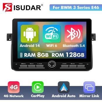 10 inch Android 14 New Design Angle Key 2.0 Touch Screen Car Radio Button Car Stereo For BMW 3 Series E46 M3 318/320/325/330/335 1998-2005