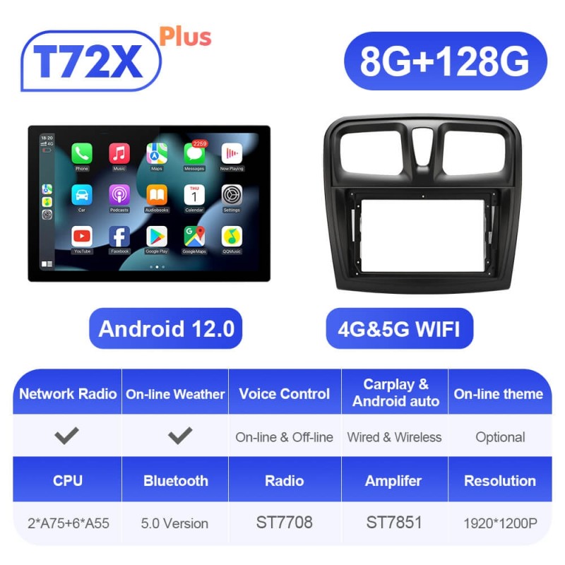 ISUDAR 2K 13.1'' Android 12 Car Radio Player For Renault Logan 2 2012 -2019/ Sandero 2 2014-2019