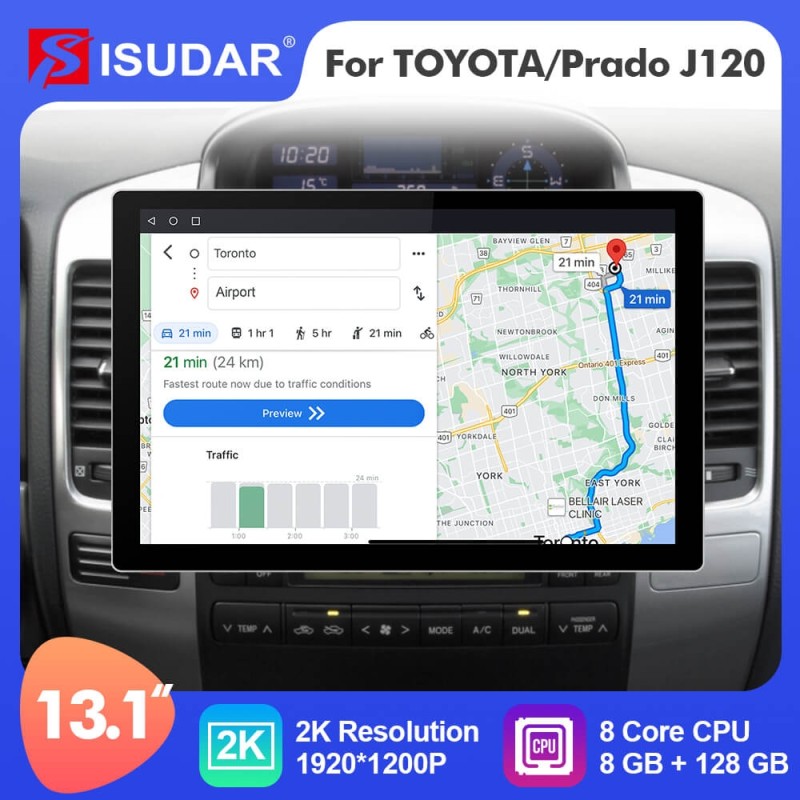 ISUDAR 2K 13.1'' Carplay Android 12 Car Multimedia Radio Player For Toyota Land Cruiser Prado 120 2002-2009