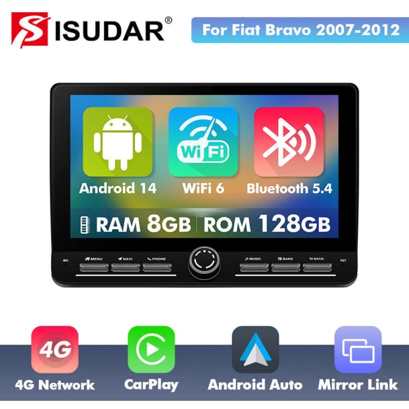 10 inch Android 14 New Design Angle Key 2.0 Touch Screen Car Radio Button Car Stereo For Fiat Bravo 2007-2012