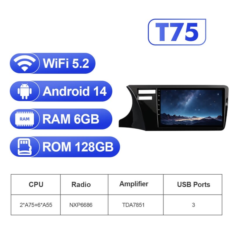 For Honda City 2014-2019 Upgrade from T72 - T75 Android 14 UIS7865 Car Radio