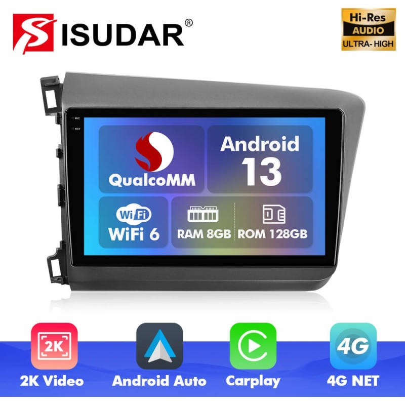 Q6 Qualcomm Android 13 For Honda Civic 2012-2015 9" screen music car radio DSP ADAU