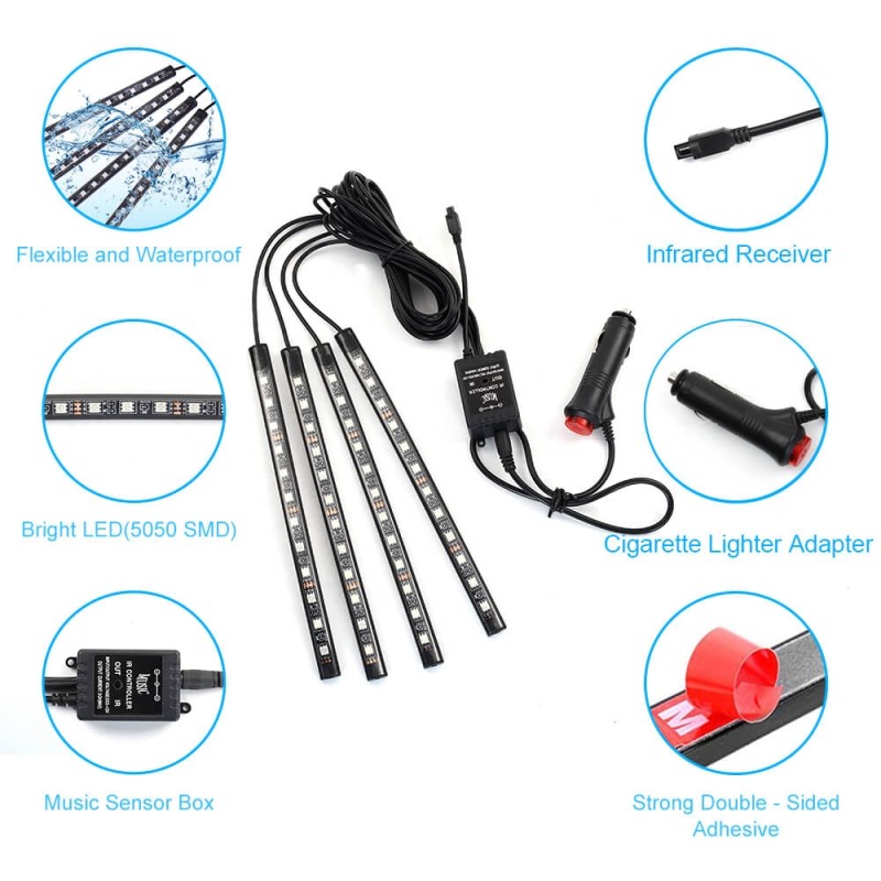 Car Interior Led Ambient Ambient Foot Light with USB Wireless Remote Music Control RGB Neno Light Atmosphere Decorative Lamps