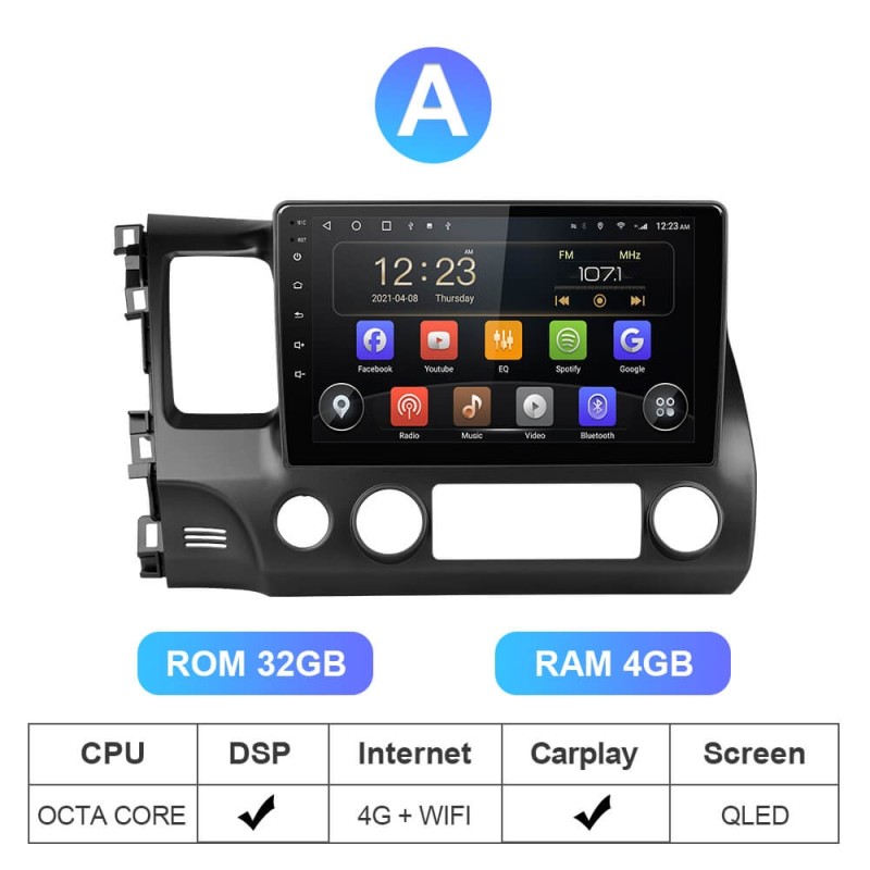 ISUDAR 4G Carplay QLED Car Radio For Civic/Honda 2006-2009 2012