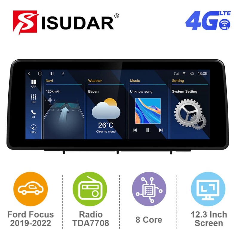 ISUDAR 12.3 Inch Android 12 Car Radio For Ford Focus 2019-2022 Auto Multimedia Stereo Player