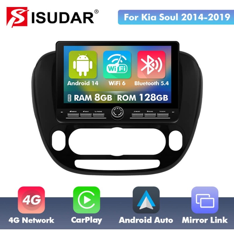 10 inch Android 14 New Design Angle Key 2.0 Touch Screen Car Radio Button Car Stereo For Kia Soul 2014-2019