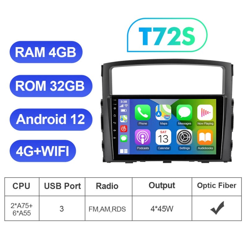 T72 Android 12 Car radio 8 Core RAM 8G DVR For Mitsubishi/Pajero 2006-2014