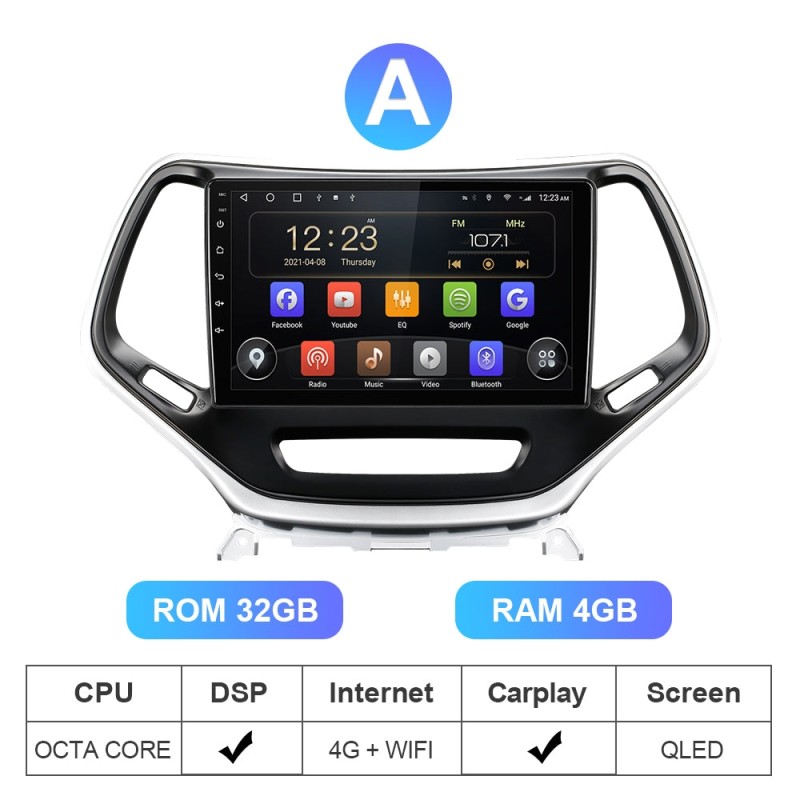 T72 QLED Car Radio For Jeep Cherokee 5 KL 2014-2018 8GB ROM 128GB