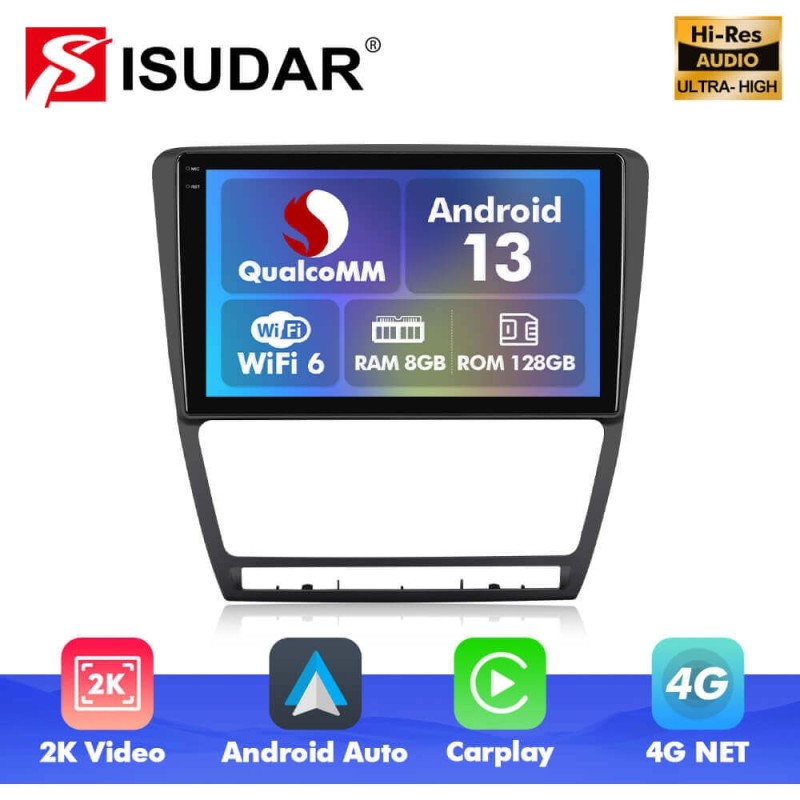 Q6 Qualcomm Android 13 For Skoda Octavia A5 2007-2014 10" screen multimedia car radio DSP ADAU