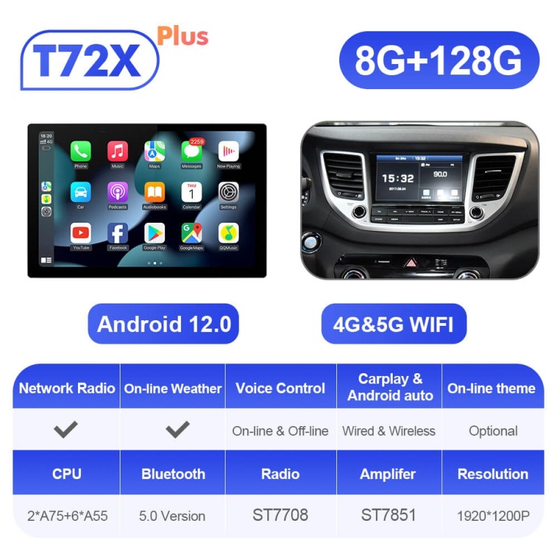 ISUDAR 2K 13.1'' Android 12 Car Multimedia Radio Player For Hyundai/Tucson 3 2015-2018 Carplay