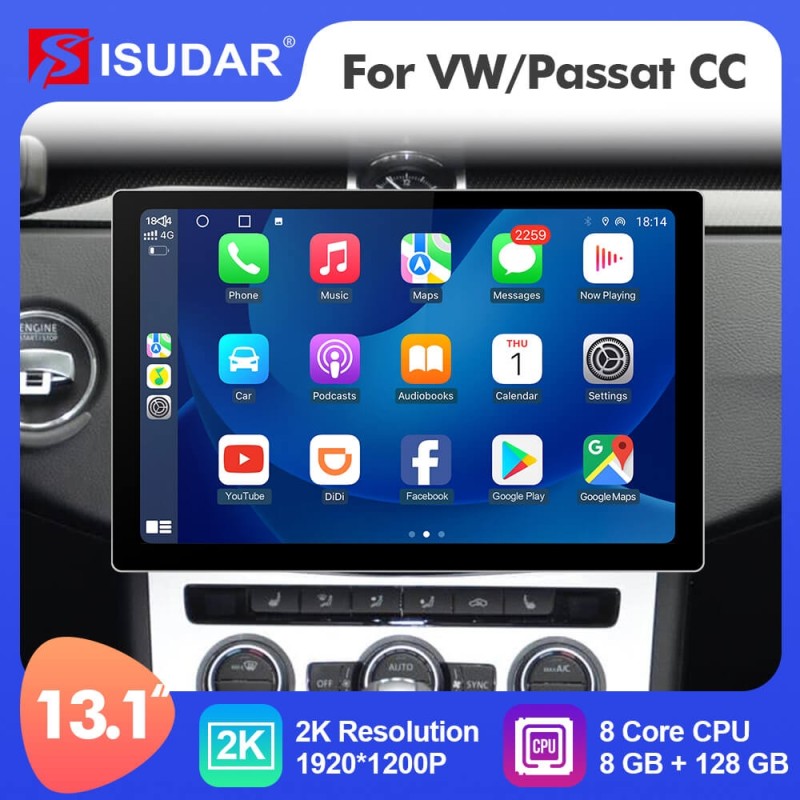 ISUDAR T72 2K 13.1 Inch 1920*1200P Android 12 Car Radio For VW Passat B6 B7