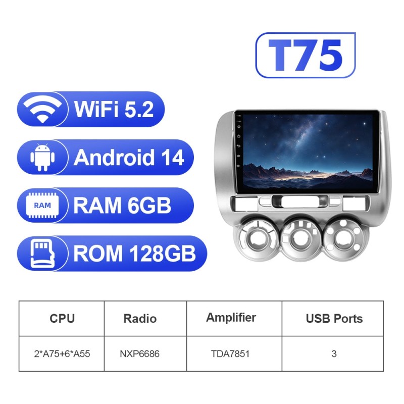 For Honda Fit Jazz 2002-2007 Upgrade from T72 - T75 Android 14 UIS7865 Car Radio